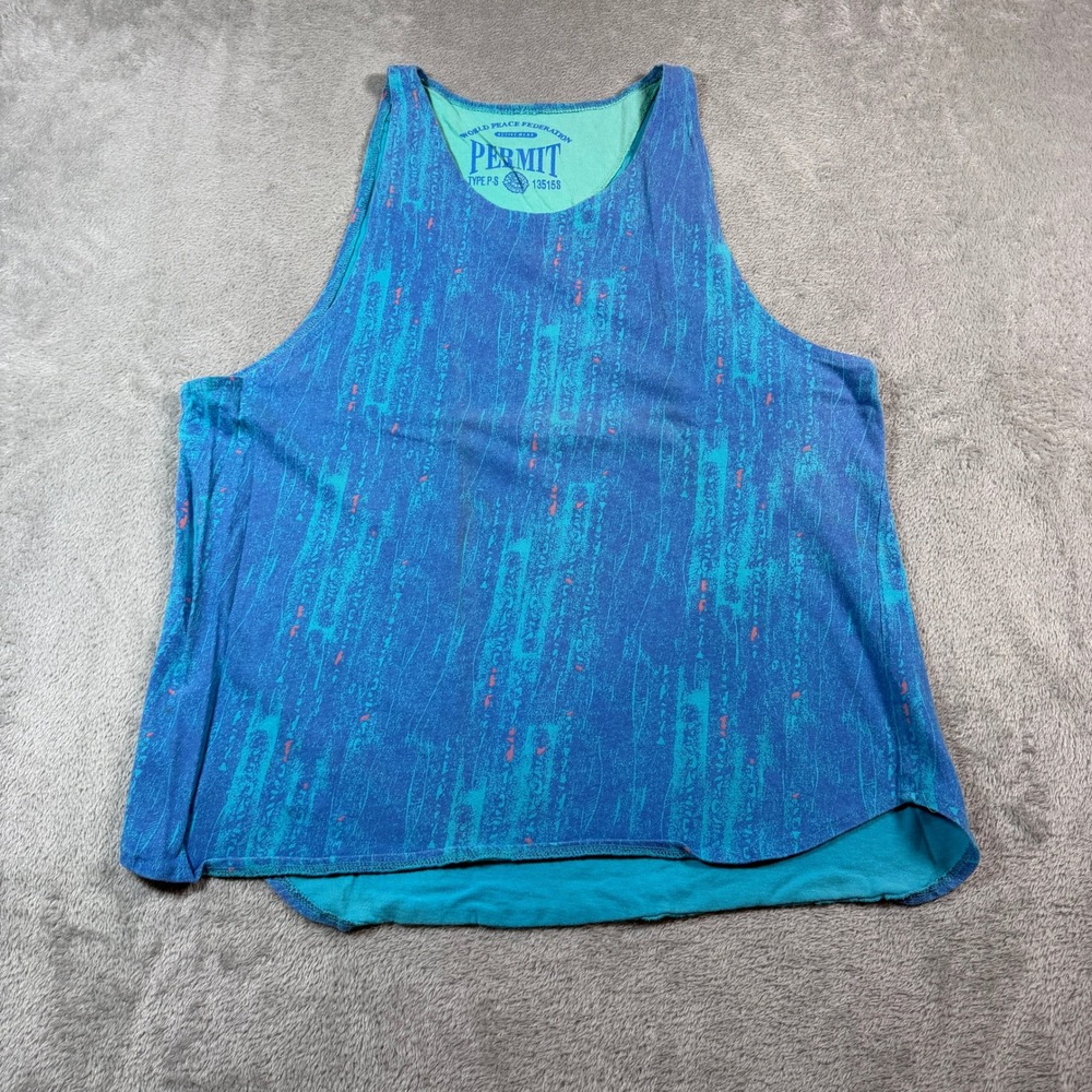 Vtg World Peace Federation‎ Permit Tank Top Mens Medium Teal Blue Beach Gym 80s